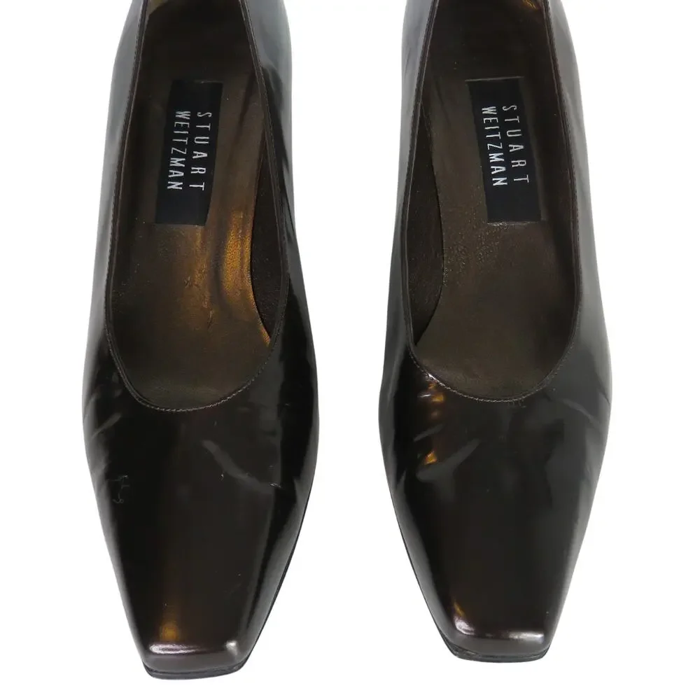 Vintage Stuart Weitzman Metallic Bronze Patent Leather Pumps Size 9 Kitten Heels